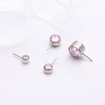 Detail View 1 of Implant Grade Titanium OneFit Threadless Bezel Set Sparkle Front Facing Part-Pink